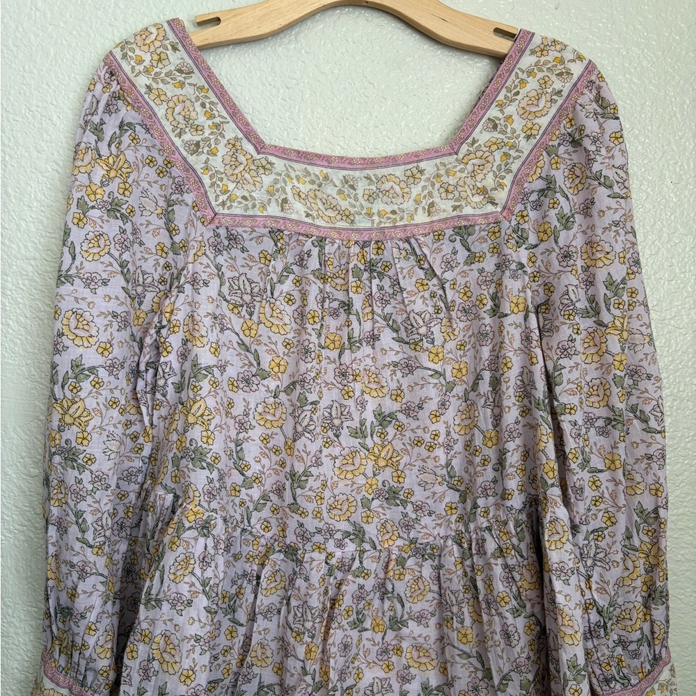 Floral Square Neck Blouse Long Sleeve